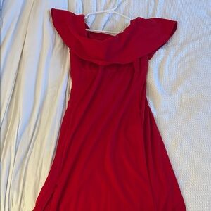 Xscape Red Off-Shoulder Ruffle Evening Dress